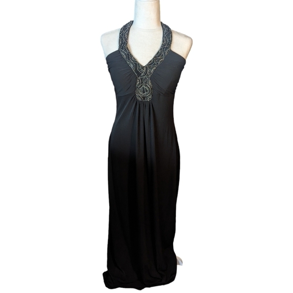Y2K black Maxi Dress Gown halter Whimsigoth witchy sexy embellishments sz 8 - Picture 6 of 9